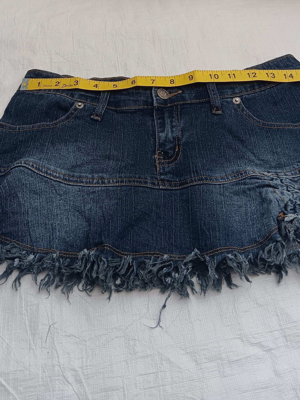 Street Code , brand frayed hem dark wash denim mini skirt